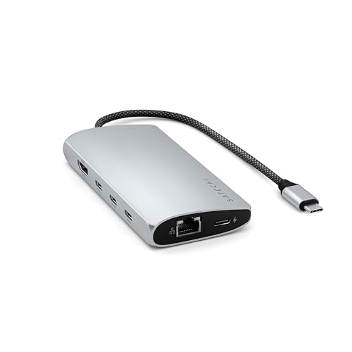 SATECHI USB C Hub Multiport Adapter V3, 8 in 1 USB-C Dongle mit 8K HDMI, 85W USB-C PD Charging, 4 USB-C Datenports, Ethernet, SD-Kartenleser für Mac, Windows – Silber von SATECHI