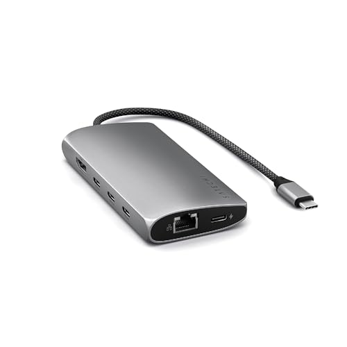 SATECHI USB-C Hub Multiport Adapter V3, 8-in-1 USB-C Dongle mit 8K HDMI, 85W USB-C PD Ladefunktion, 4 USB-C Datenports, Ethernet, SD-Kartenleser für Mac, Windows (Space Grau) von SATECHI