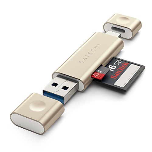 Satechi Typ C USB 3.0 und MicroSD/SD-Kartenleser für 2016/2017 MacBook Pro, MacBook, iMac, iMac Pro, Chromebook, Lenovo Yoga, HP und andere aus Aluminium (Gold) von SATECHI