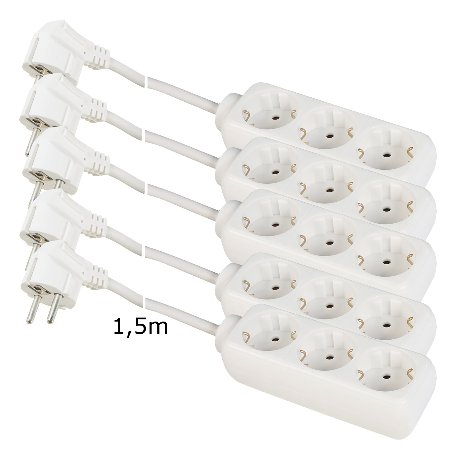 5 Stück 3-fach Steckdosenleiste weiß, 1,5m Zuleitung - max 3600W - Kindersicherung 5 Stück 3-fach Steckdosenleiste weiß, 1,5m Zuleitung - max 3600W - Kindersicherung von SATISFIRE