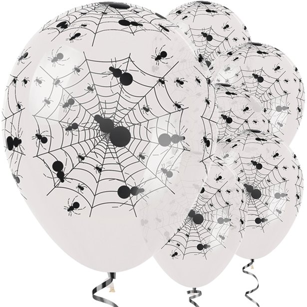 Halloween Ballons 25 Stück - weiss mit Spinnen- Latex - 30cm von SATISFIRE