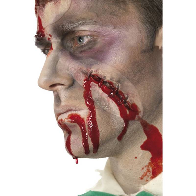 Halloween Maske - selbst genähte Wunde - Latex - Fleischwunde für Zombiekostüm - inkl. Kunstblut von SATISFIRE