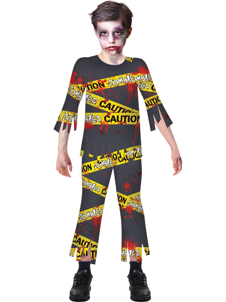 Halloween Zombie Kostüm - "CAUTION"  Shirt + Hose - 6-8 Jahre - Auf... von SATISFIRE