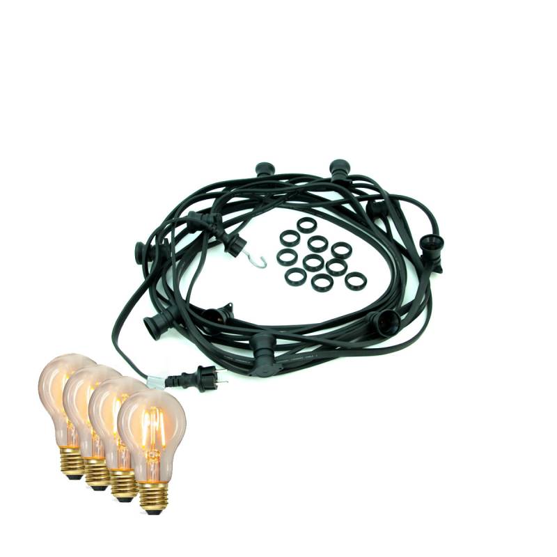 ILLU-Lichterkette BLACKY - 20m - 20 x E27 - IP44 - warmweiße EDISON LED Filamentlampen - SATISFIRE von SATISFIRE