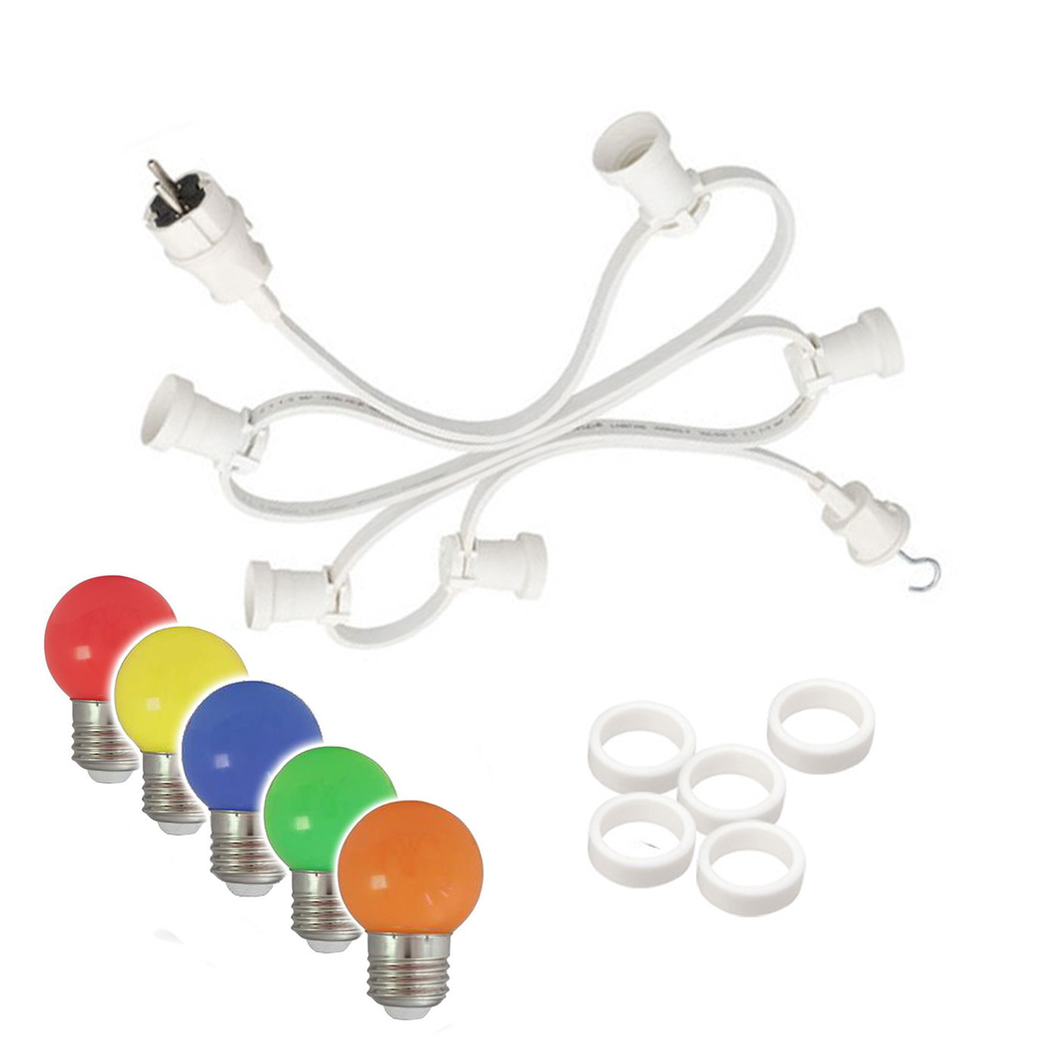 Illu-/Partylichterkette 10m - Außenlichterkette weiß - Made in Germany - 20 x bunte LED Kugellampen von SATISFIRE