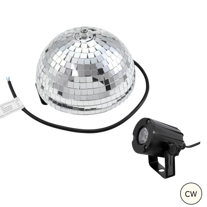 Set Halbspiegelkugel 20cm + 1 x LED Pinspot 3W Kaltweiss von SATISFIRE