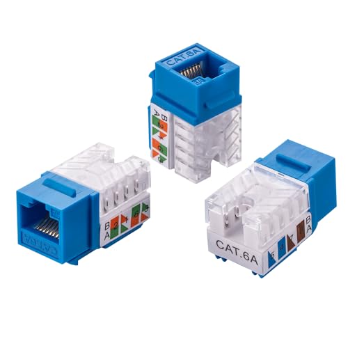 SATMAXIMUM CAT6A Keystone Ethernet-Wandstecker, 45 ° abgewinkelt, UTP, 45 Grad (einfachere Terminierung als 90 Grad), RJ45 Slim Profile Speed Termination (10, blau) von SATMAXIMUM