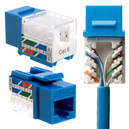 SATMAXIMUM Cat6 Keystone Ethernet-Wandstecker, UTP, 45 Grad (einfachere Terminierung als 90 Grad), RJ45 schlankes Profil, Geschwindigkeitsabschluss, blau, 45 ° abgewinkelt, 30 Stück von SATMAXIMUM
