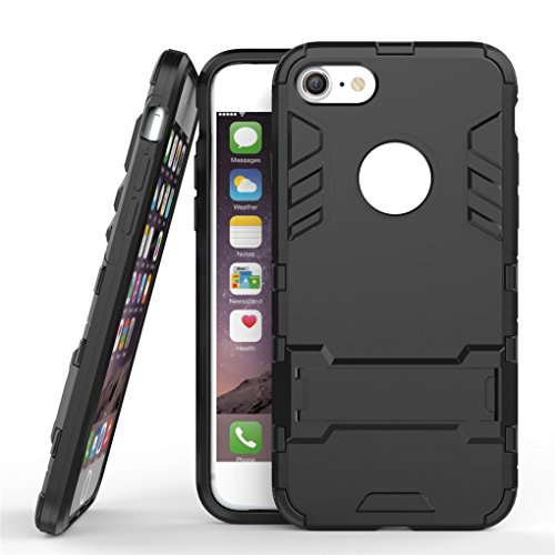 Apple iPhone 7 / iPhone 8 Hülle, SATURCASE Hybrid 2 In 1 [PC & Silikon] Dual-Layer Stoßstange Cover Case Schutzhülle Handy Tasche Hülle mit Kippständer für Apple iPhone 7 / iPhone 8 (Schwarz) von SATURCASE
