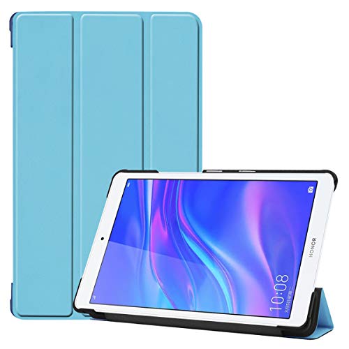SATURCASE Huawei MediaPad M5 Lite 8.0 Hülle, PU Leder Flip Faltbar Folio Standfunktion Schützend Tablethülle Schutzhülle Tablet Tasche Hülle für Huawei MediaPad M5 Lite 8.0 (Himmelblau) von SATURCASE