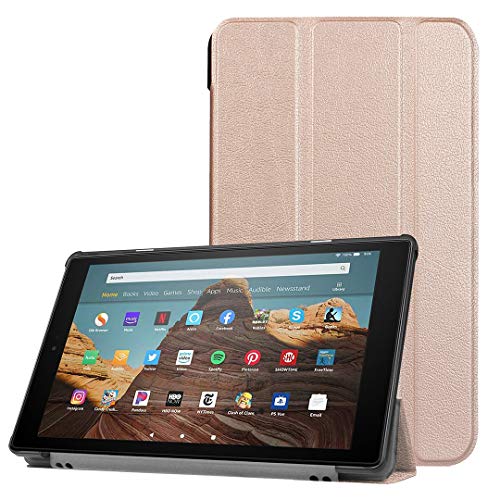 SATURCASE Amazon Fire HD 10 2019 Hülle, PU Leder Flip Faltbar Folio Standfunktion Schutzhülle Tasche Hülle mit Auto Sleep/Wake Funktion für Amazon Fire HD 10 2019 Release (9th Gen) (Gold) von SATURCASE