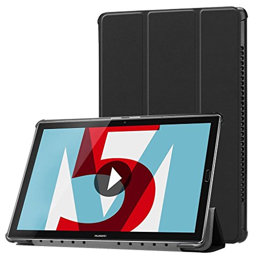 SATURCASE Huawei MediaPad M5 10.8 Hülle, PU Leder Flip Umklappbar Foliant Standfunktion Schützend Tablet Tasche Hülle Schutzhülle Tablethülle für Huawei MediaPad M5 10.8 (Schwarz) von SATURCASE