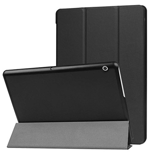 Huawei MediaPad T3 10 Hülle, SATURCASE PU Leder Flip Umklappbar Foliant Standfunktion Schützend Tablet Tasche Hülle Schutzhülle Tablethülle für Huawei MediaPad T3 10 9.6" (Schwarz) von SATURCASE