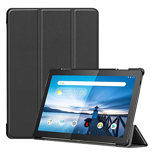 SATURCASE Lenovo Tab M10 Hülle, PU Leder Flip Faltbar Folio Standfunktion Schützend Tablethülle Schutzhülle Tablet Tasche Hülle für Lenovo Tab M10 (Schwarz) von SATURCASE