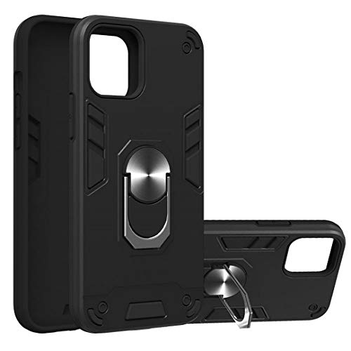 SATURCASE Schutzhülle für Apple iPhone 12/12 Pro, 2-in-1 [PC & Silikon] Dual-Layer-Ring Kickstand Stoßfest Schutzhülle für Apple iPhone 12/12 Pro (schwarz) von SATURCASE