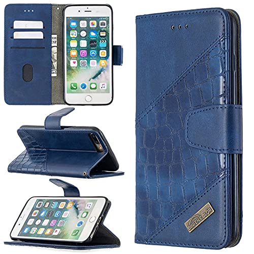 SATURCASE Schutzhülle für Apple iPhone 7 Plus/8 Plus, Krokodil-Muster, PU-Leder, Flip Doppel-Magnet-Brieftasche, Ständer, Kartenfächer, Schutzhülle für Apple iPhone 7 Plus/8 Plus (blau) von SATURCASE