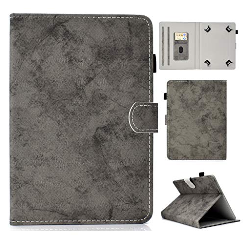 SATURCASE Universal Tablet Hülle für 20,3 - 9,5 Zoll Tablet Gerät, Retro Stil PU Leder Flip Magnet Wallet Stand Kartenfächer Hülle für 20,3 - 9,5 Zoll Tablet grau von SATURCASE