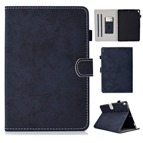 SATURCASE Schutzhülle für Apple iPad Pro 10,5 Zoll (26,7 cm) 2017 (Retro-Stil, PU-Leder, Magnetverschluss, Brieftaschenformat, Kartenfächer, Dunkelblau) von SATURCASE