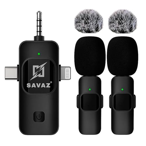 SAVAZ® Kabelloses Mikrofon Plug & Play – kompatibel mit iPhone, Android und Kamera – 360°-Sound, 3-in-1 (USB-C, Lightning, Jack) – für Youtube, TikTok, Interviews von SAVAZ