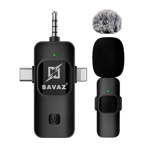SAVAZ® Kabelloses Mikrofon Plug & Play – kompatibel mit iPhone, Android und Kamera – 360°-Sound, 3-in-1 (USB-C, Lightning, Jack) – für Youtube, TikTok, Interviews von SAVAZ