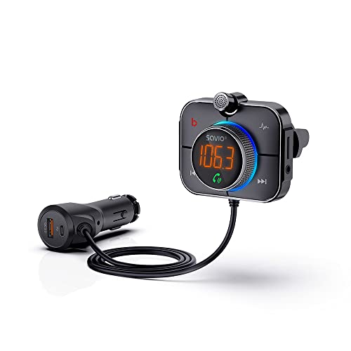 SAVIO Bluetooth Adapter Auto Zigarettenanzünder - FM Transmitter für Auto Bluetooth - Bluetooth Adapter für das Auto - Autoradio Bluetooth Adapter - Radio Transmitter Auto Bluetooth 5.0 - SD-Karte von SAVIO