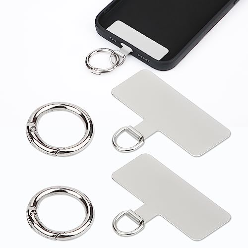 2 Stück Telefon Halteband Patch, Universale Metall Telefon Halteband mit 2 Stück Federring Handy Lanyard Patch Ersatz Ohne Klebstoff für die Meisten Mobiltelefone (Silber) von SAVITA