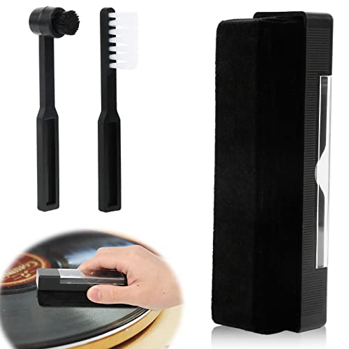 3 Teiliges Schallplatten Reinigungsset, Vinyl Schallplatten Reinigungsset mit weicher Samt-Schallplattenbürste, Stylus-Bürste und Schallplatten-Staubreiniger (Schwarz) von SAVITA