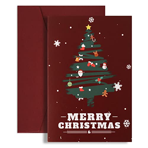 SAVITA 17x11,5 cm, Weihnachtskarten Set mit Umschlägen, 20 Stück Frohe Weihnachtskarten, mit Weihnachtsbaum Muster Weihnachts Grußkarten für Verwandte Freunde (Burgund) von SAVITA