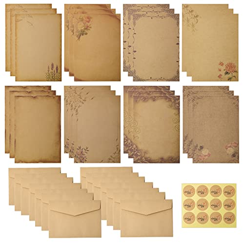 SAVITA 36 Stück Umschläge Antik und Papier Antiklook Set, 12,5x17,5cm 12pcs Vintage Umschläge 24pcs Briefpapier Antik mit 24pcs Siegel Aufkleber Gealterte Umschläge zum Schreiben Einladungskarten von SAVITA