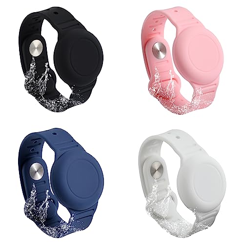 SAVITA 4Pcs Armband für Airtag Kinder, Wasserdicht Airtag Armband Kinder Silikon Ältere Menschen Verstellbar Anti-Verlust Airtag Hülle Armband Kinder zum Verstecken von GPS-Tracker (4 Farben) von SAVITA