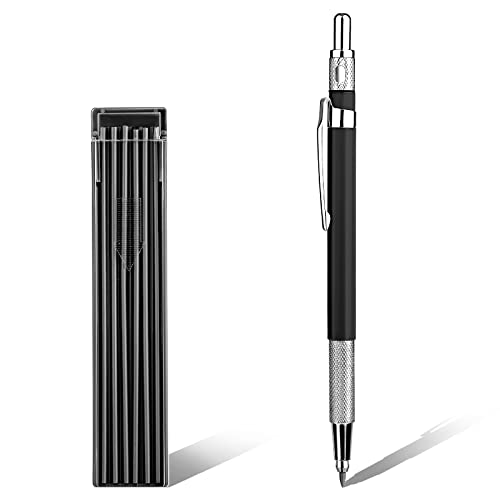 SAVITA Mechanisches Bleistiftset, bestehend aus 1 Bleistift und 12 Stück, 2 mm, 2B, automatische Bleistifte, für Zimmermann, Ingenieurwesen, Schreiben, Handwerk (schwarz) von SAVITA