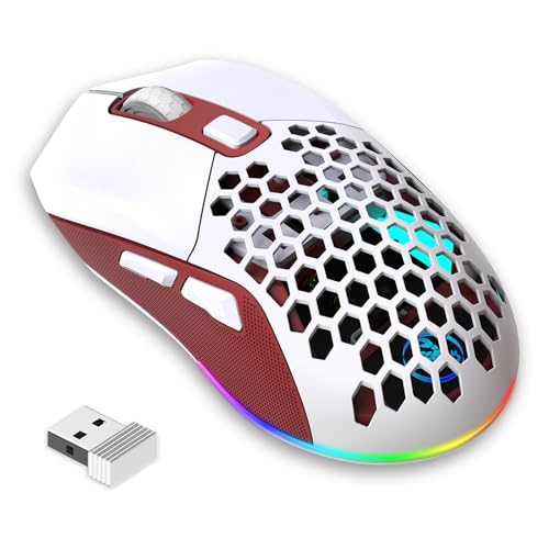 SAYTAY Leichte Gaming-Maus, wiederaufladbar, kabellos, Gaming-Maus mit USB-Empfänger, RGB-Hintergrundbeleuchtung, Computer-Maus für Laptop, PC (rot) von SAYTAY
