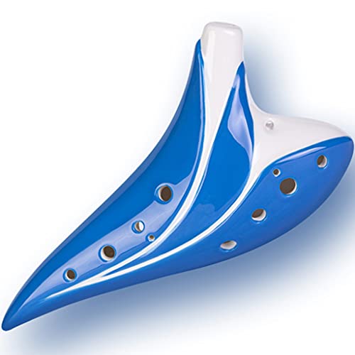 Töpferflöte, Kreatives nationales Ocarina-Blasinstrument im U-Boot-Stil, 12-Loch-Alto-C-Glaskeramik-Ocarina,(Blue) von SBJKLYRN