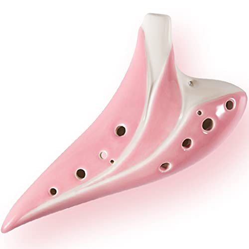 Töpferflöte, Kreatives nationales Ocarina-Blasinstrument im U-Boot-Stil, 12-Loch-Alto-C-Glaskeramik-Ocarina,(Pink) von SBJKLYRN