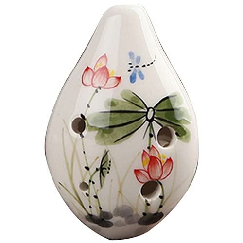 Töpferflöte, Vintage bemalte Blumen 6-Loch SC Keramik Ocarina, exquisite Ornamente(Lotus B) von SBJKLYRN