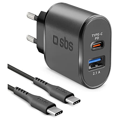 SBS 18W Fast Charge Travel Charger für iPhone, Samsung, Oppo, Xiaomi, Ladekit mit Power Delivery Ladegerät und USB-C auf USB-C Kabel, schwarz von SBS