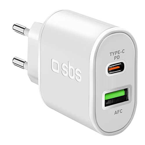 SBS 20W Ultra schnelles Ladegerät, mit 1 USB-C und 1 USB-Anschluss, Wandladegerät für iPhone, Samsung, Oppo, Xiaomi, Huawei, E-Reader, Headsets, Tablets von SBS