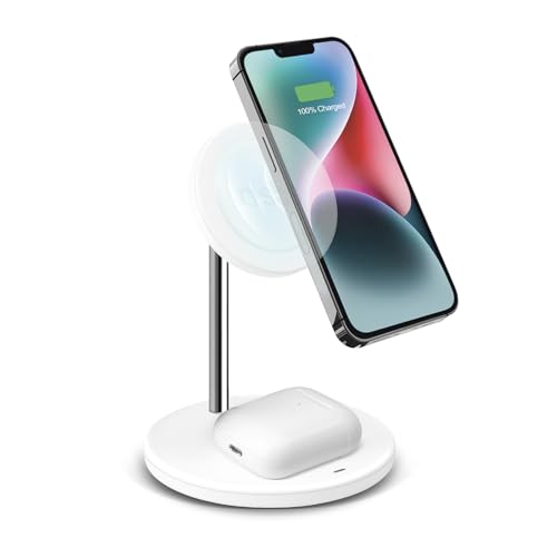 SBS 2in1 kabellose Ladestation, 15 W Schnellladung, MagSafe, automatisches Erkennungssystem (ADS), minimalistisches Design, magnetisch, Ladegerät für iPhone, Airpods, Samsung, Smartphone, Weiß von SBS