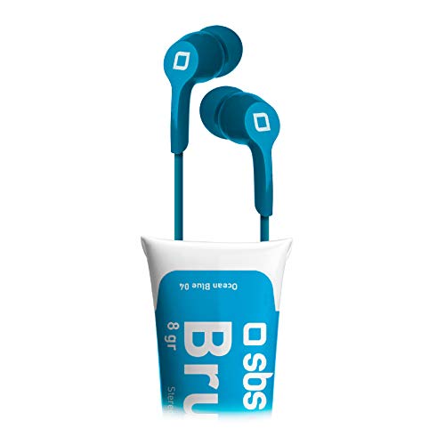 SBS Brush Stereo Headset in Farbtube verpackt, 3,5mm Klinkenkabel integriertes Mikrofon, Antworttaste blau von SBS