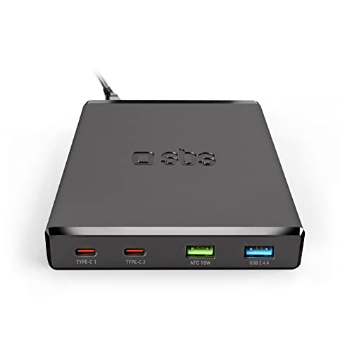 SBS GaN Ladestation mit 4 Ports - ultraschnelles Laden mit 2X USB & 2 xUSB C - 4 Fach Ladestation mit PD Power Delivery Technologie von SBS