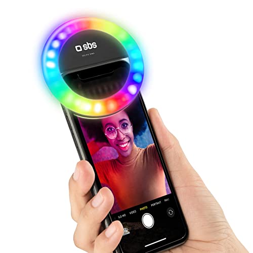 SBS Mehrfarbiger LED-Ring für Smartphone, Blitzlicht mit Intensitätseinstellung, für TikTok, YouTube, Instagram, Reel, Selfie, Vlog, inkl. USB-Ladekabel von SBS