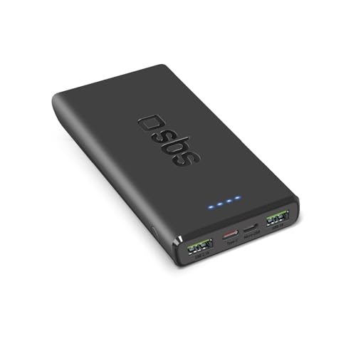 SBS PowerBank 10K Fast, 10.000 mAh Power Delivery, 22,5 W Schnellladung, Adaptive Fast Charge (AFC), Status-LED, USB-C, USB-A, Ladegerät für iPhone, iPad, AirPods, Samsung, Tablet, Smartphone von SBS