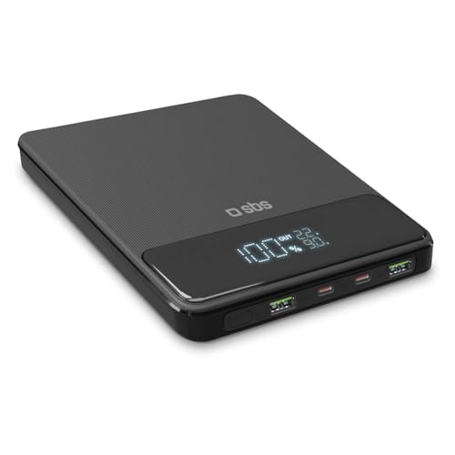 SBS PowerBank Laptop 20K Slim, 20.000 mAh, Stromversorgung 100 W, Adaptive Fast Charge (AFC), LCD-Display, USB-C, USB-A, Ladegerät für Apple, Samsung, Tablet, Notebook, Smartphone, MacBook, Ipad von SBS
