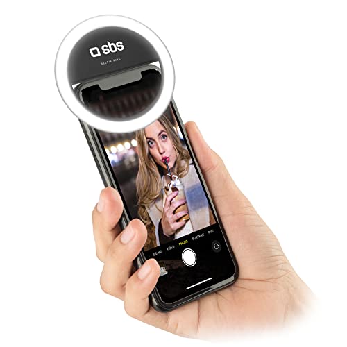 SBS Selfie Ringlicht für Handy - Selfie LED Ringlicht mit Intensitätseinstellung - Handy LED Licht - Ringleuchte wiederaufladbar über USB von SBS