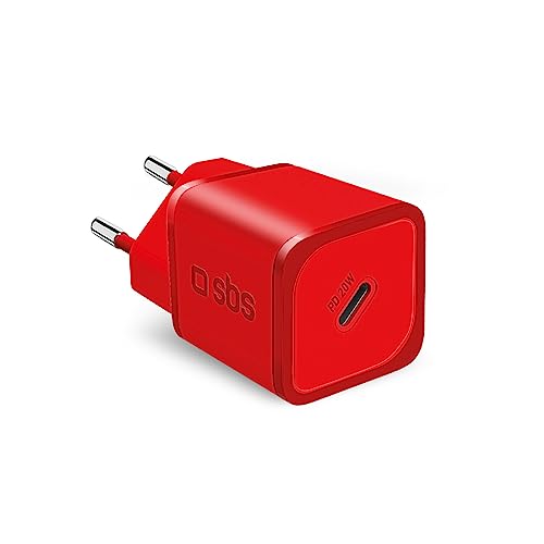 SBS Tragbares Ladegerät für Samsung, iPhone, Xiaomi, Oppo, 20W schnelles Gan Ladegerät für Smartphones und Tablets, schnelles und sicheres Power Delivery Ladegerät mit USB-C, rot von SBS