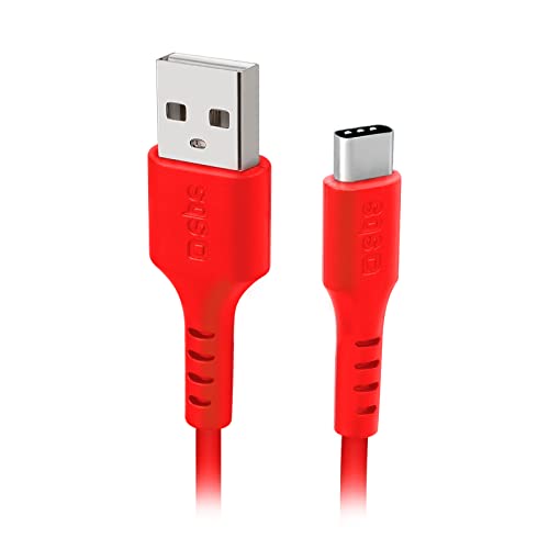 SBS USB-A und USB-C Datenkabel 1,5 m lang mit verwicklungsfreier Oberfläche für Samsung, Oppo, Huawei, Xiaomi, MacBook, iMac, PC, Tablet, Rot von SBS