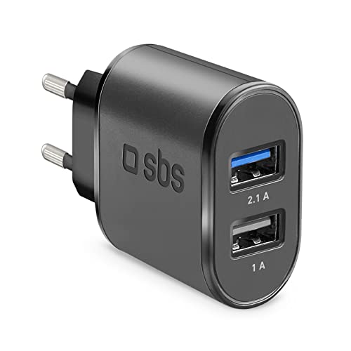 SBS USB Wall Charger 10W, Mehrfaches USB-Ladegerät mit 2 USB, Ladegerät für iPhone, iPad, Samsung, Oppo, Xiaomi, Motorola, LG, Huawei, schwarz von SBS