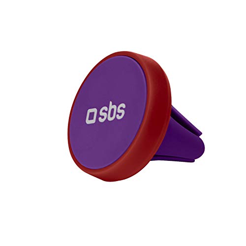 SBS Universal Kfz-Halterung mit Clip für Lüftungsschlitze, Magnete zur Befestigung des Smartphones und Zwei Metallplatten inklusive, rot von SBS