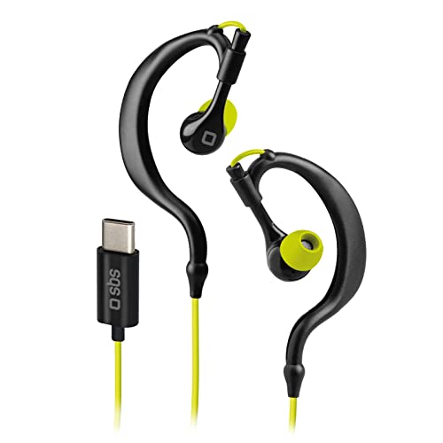 Unbekannt SBS Sport EARSET kabelgebundene Ohrhörer, USB-C Ohrhörer mit Mikrofon für Samsung, Oppo, Xiaomi und andere, IPX5 wasserfeste Sport-Ohrhörer mit 6 Ohrstöpseln inklusive von SBS