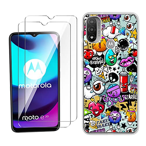 SCDMY Handyhülle für Motorola Moto E20 Hülle + [2 Stück] Schutzfolie displayfolie, Weich Transparent Schutzhülle, Starker Schutz Silikon Case TPU Schale Schutzfolie (6.5")-XS40 von SCDMY